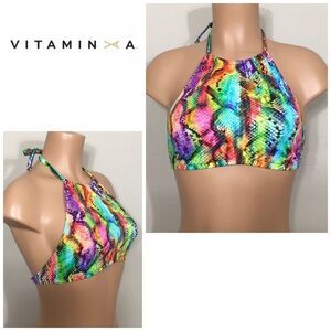 New. Vitamin A rainbow snakeskin halter bikini top.